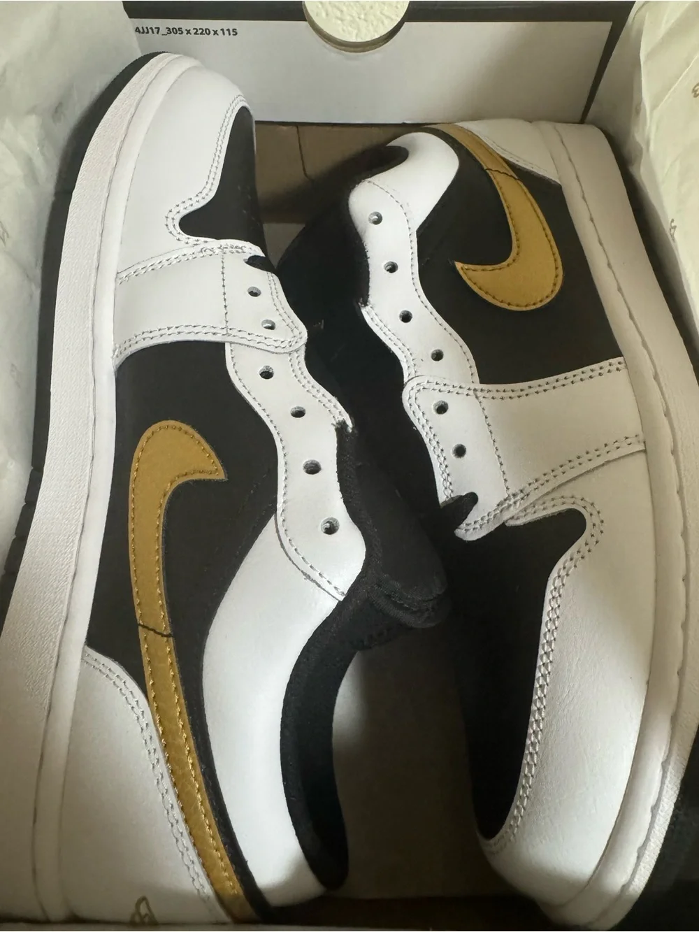 Jordan 1 Low-Top Sneakers  — White, Black & Gold metallic size 10.5